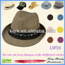 2013 Sombrero de paja de papel natural 100% natural llano con estilo de Brown de la cinta, LSP24
